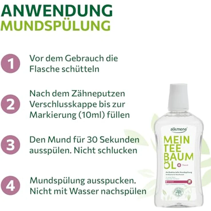 Alkmene Mein Teebaumöl antibakterielle Mundspülung 6x 500 ml mit 6fach Schutz - naturreines Teebaumöl, vegan & klimaneutral - Mundwasser für starke Zähne & gesundes Zahnfleisch - Zahnspülung – Bild 4