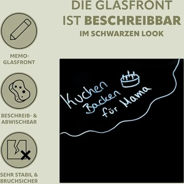bremermann Schlüsselkasten XL, mit schwarzer Glasfront, 13 Haken, grau, inklusive Marker und Magneten – Bild 4