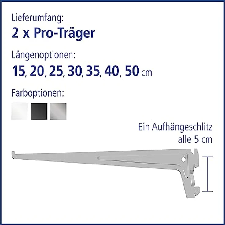 Element System 18133-00012 PRO-Träger Regalträger 1-reihig - 2 Stück - 7 Abmessungen - 3 Farben-L = 35 cm-weiß-für Regalsystem-Wandschiene – Bild 4