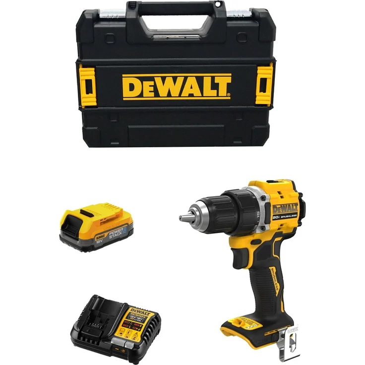 DeWALT DCD794E1T, Schlagbohrschrauber mit 1 x 1,7 Ah Powerstack, DCB1104 und TSTAK II, bürstenlos, 18-V, ultrakompakt, LED-Leuchte