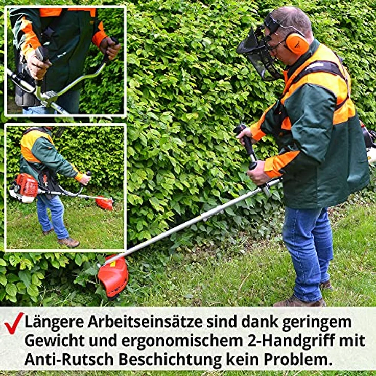 Hecht 142 BTS, Rasentrimmer mit 1,7 PS Benzinmotor, 43 cm Arbeitsbreite, Metallmesser und Fadenmähkopf, leichtes Design – Bild 5