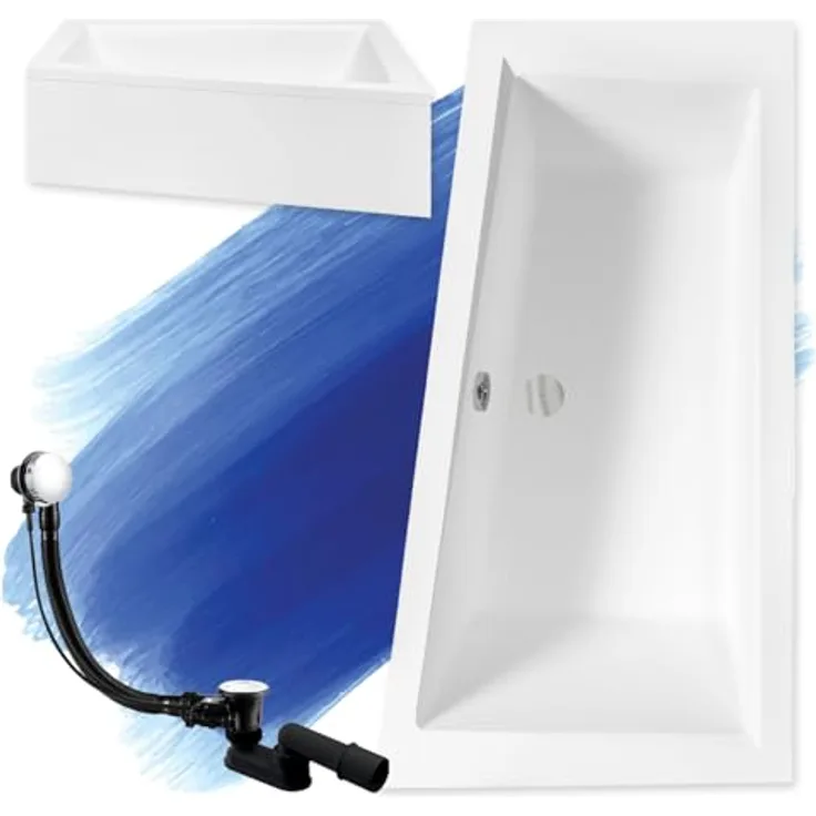 Besco BADLAND Eckbadewanne INTIMA 160x90 Rechts, Weiß Acryl Wanne mit Automatik Ablaufgarnitur und Acrylschürze, Komplettset 4in1, Made in EU