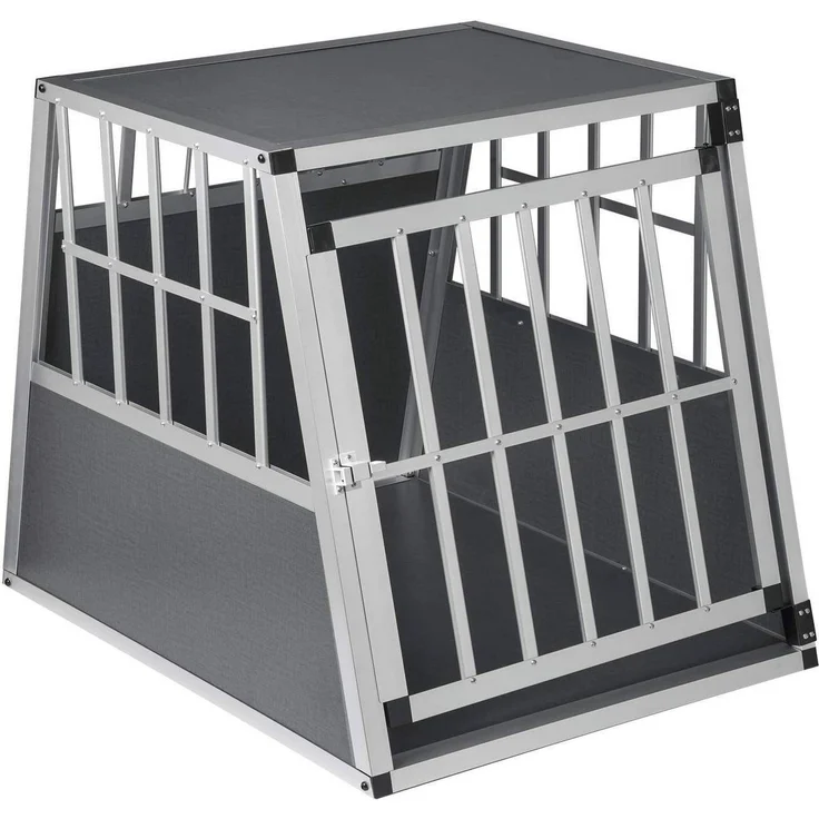 EUGAD Tiertransportbox Hundetransportbox Alu Reisebox Autobox 85x65x69 cm, Silber, mit Sicherheitsverschluss und guter Belüftung – Bild 1