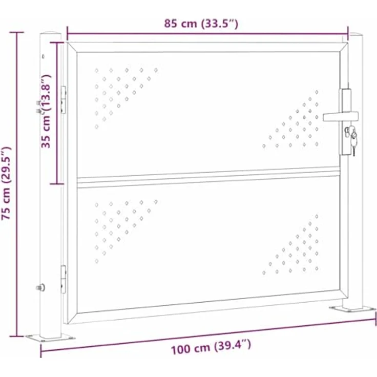 vidaXL Gartentor mit Schloss, Silber, 85 x 70 cm, wetterbeständiger Edelstahl, modernes Design, rostfrei – Bild 3