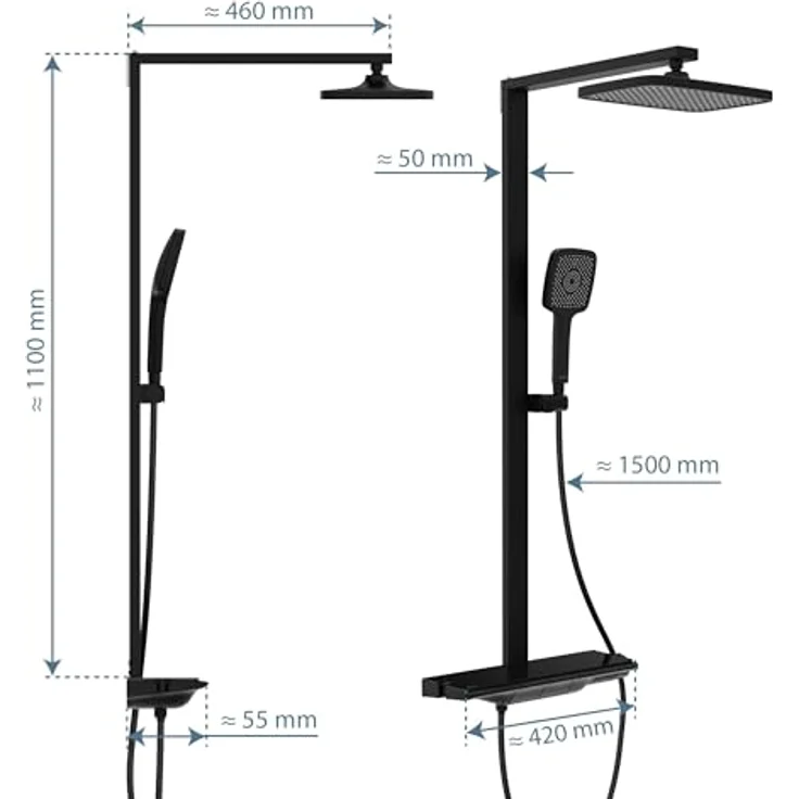 Schütte Duschsystem HAWAII, Überkopfbrause-Set mit 3 Strahlarten, Thermostatarmatur, Montagezubehör & Glasablage, Höhe 115 cm – Bild 5