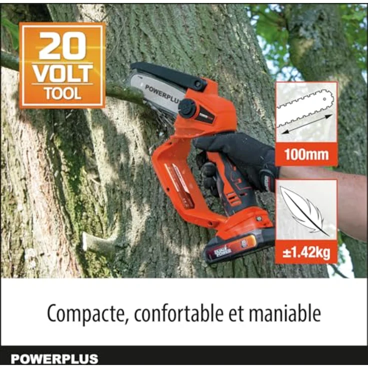 Powerplus Dual Power, Schnurlose Kettensäge 20V, 100mm Schwert, kompakt und handlich, exkl. Akku und Ladegerät – Bild 2