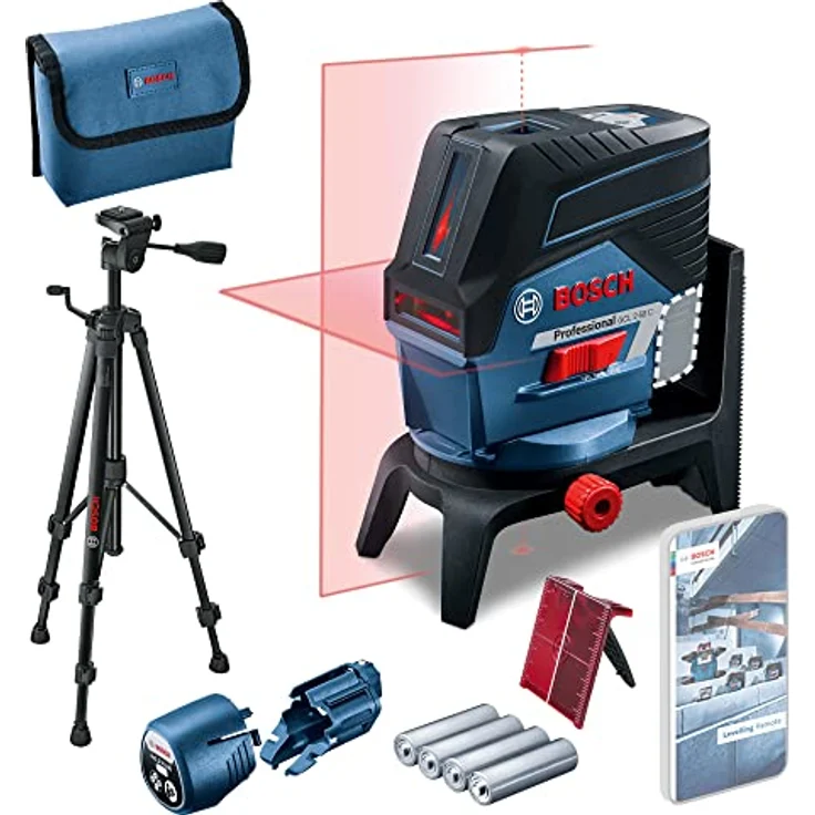 Bosch Professional Linienlaser GCL 2-50 C (roter Laser, Innenbereich, mit App-Funktion und Halterung, Stativ BT 150, Arbeitsbereich: bis 20 m, 4x AA-Batterie, in Kartonschachtel) – Bild 2