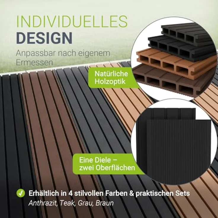 Juskys WPC Terrassendielen, 20 m², witterungsbeständig, raue Oberfläche, hohe Belastbarkeit bis 330 kg/m², Anthrazit – Bild 6