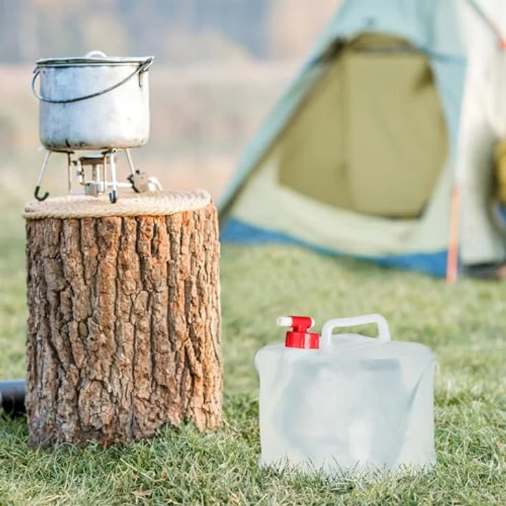 relaxdays Faltkanister 4er Set, 5 Liter, tragbare Wasserbehälter, transparent/rot, mit drehbarem Zapfhahn und platzsparend zusammenfaltbar – Bild 2