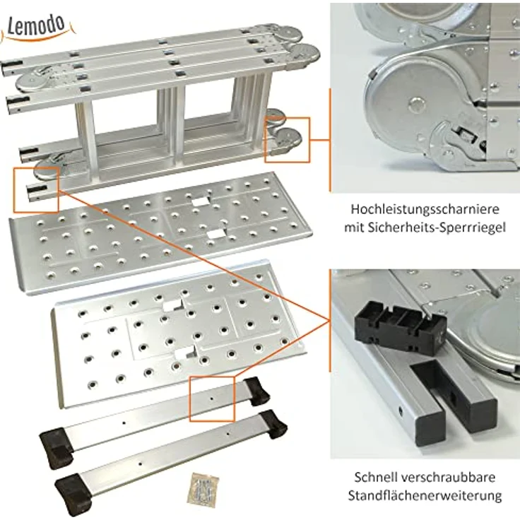 Alu Multifunktionsleiter | 12 Sprossen Leiter klappbar 4-teilig | 356 cm Länge | Gelenkleiter Leitergerüst Klappleiter Stehleiter Aluleiter Anlegeleiter Bockleiter | bis 150 kg – Bild 4
