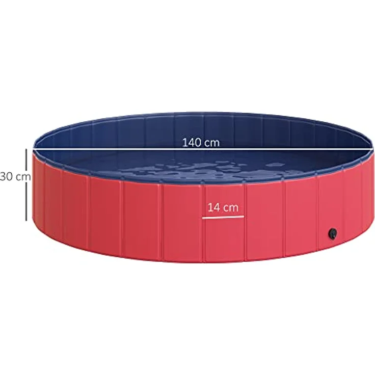 PawHut Hundepool Planschbecken Schwimmbecken Schwimmbad Hundebad, PVC+Holz Rot Φ140x30cm – Bild 3