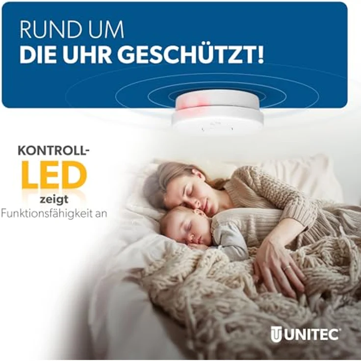Unitec Rauchwarnmelder VDs, 10 Jahre Batterielaufzeit, akustische und optische Anzeige, Alarm 85 dB, weiß – Bild 4