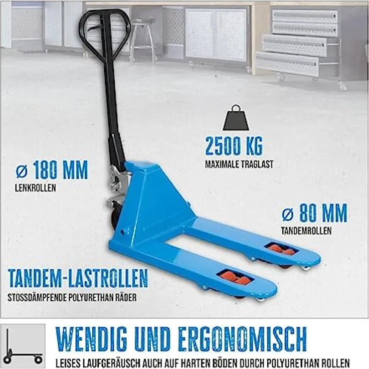Güde Gabelhubwagen GHW 2500-80 PU, Traglast 2500 kg, Gabellänge 800 mm, leiser Lauf mit Polyurethan-Rollen – Bild 3