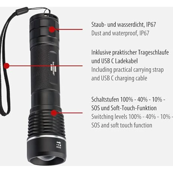 Brennenstuhl LuxPremium Akku-Fokus LED-Taschenlampe TL 1201 AF IP67, CREE-LED, 1200lm, 210m Leuchtweite, max. 31h Leuchtdauer – Bild 2