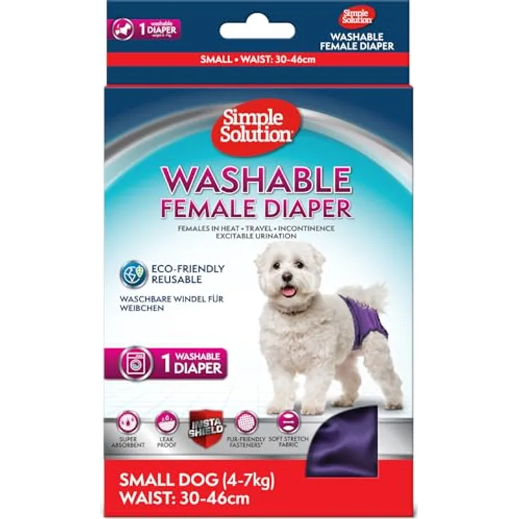 Simple Solution Waschbare Hunde Windeln S, super-absorbierend für Hündinnen 4-7 kg mit repositionierbaren Verschlüssen und Schwanzloch