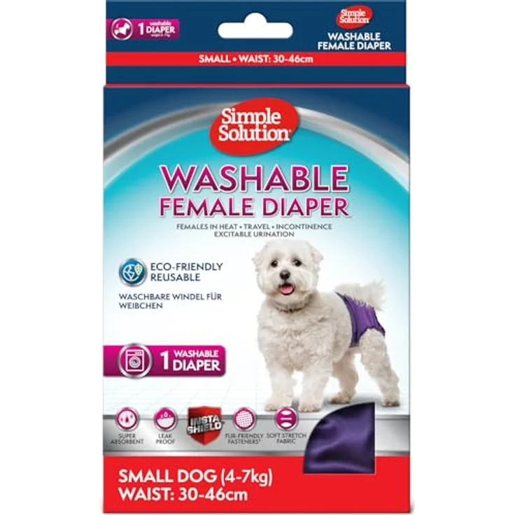 Simple Solution Waschbare Hunde Windeln S, super-absorbierend für Hündinnen 4-7 kg mit repositionierbaren Verschlüssen und Schwanzloch – Bild 1
