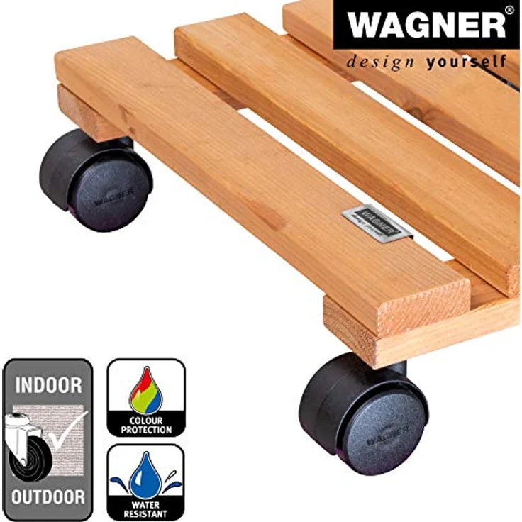 WAGNER Pflanzenroller Toscana 29 x 29 cm I Pflanzenroller & Blumenroller für Außenbereich + Innenbereich, Kiefer Terracotta I Kübelroller aus Holz I Tragkraft 100 kg I Made in EU ? 20015201 – Bild 4