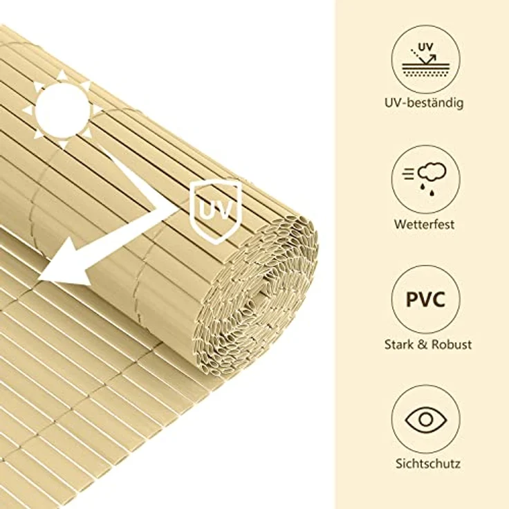 Ribelli® PVC Sichtschutzmatte für Balkon und Garten, 140 x 300 cm, Bambus-Design, wetterbeständig, einfacher Aufbau – Bild 5
