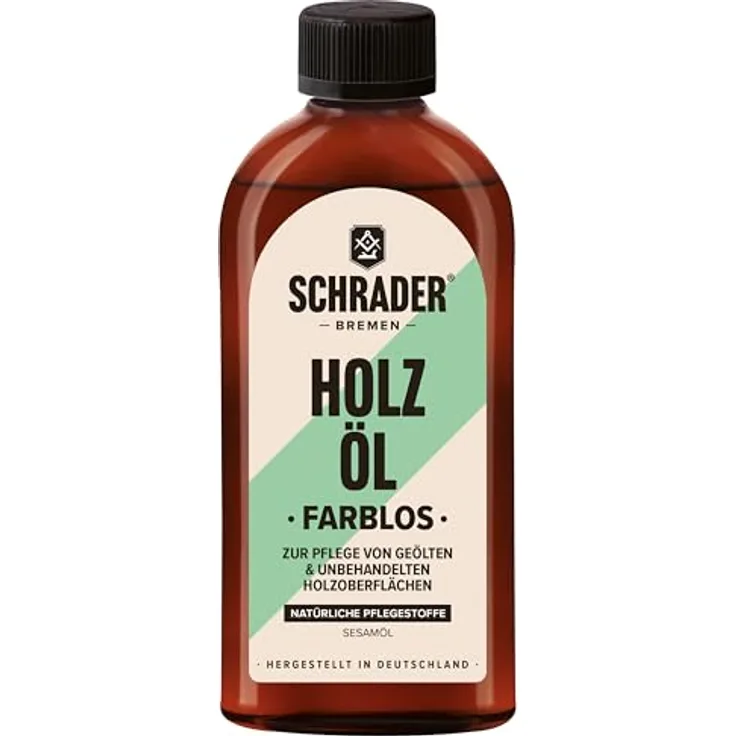SCHRADER Holzöl - Möbelöl Farblos - Pflegeöl für Holzmöbel & Holzoberflächen - 250ml - Made in Gemany