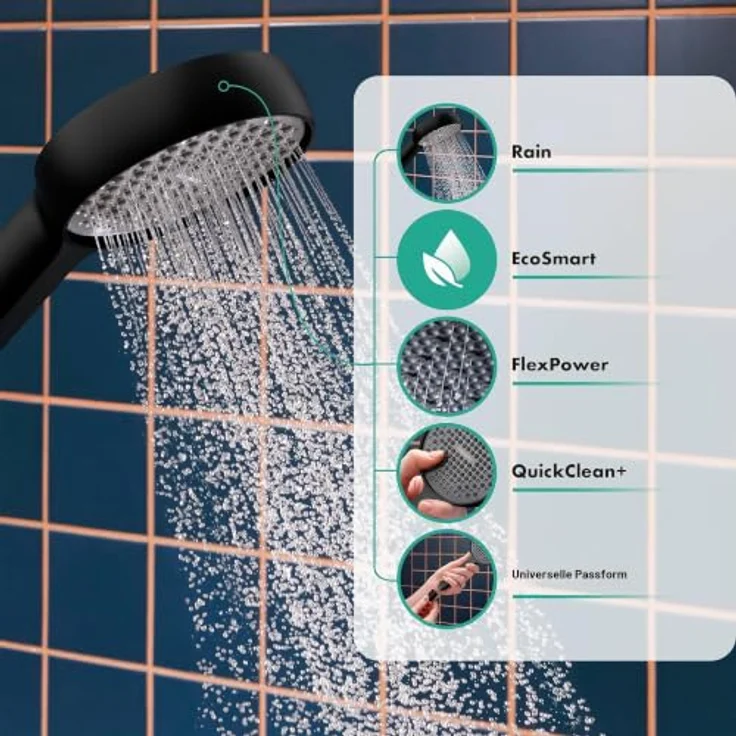 Hansgrohe Activera S Handbrause 1jet, 95mm, EcoSmart, FlexPower, Mattschwarz, für effiziente Wasserführung – Bild 2