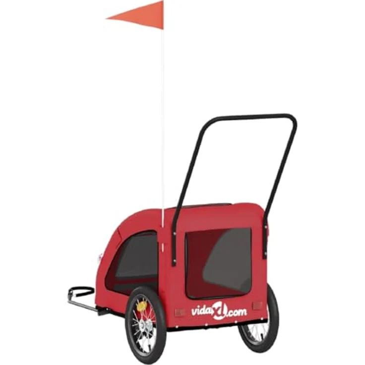 vidaXL Hunde-Transportbox Fahrradanhänger für kleine Hunde, Rot, Oxford-Gewebe und Eisen, 63,5 x 124,5 x 66 cm, max. Tragfähigkeit 45 kg – Bild 9