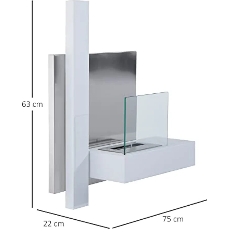HOMCOM Ethanol-Kamin Bio-Ethanol-Brenner 0,9L 3 Std. Brenndauer mit Einer Klappe Zubehör für die Wandmontage kein Rauch Bauhaus-Design Rostfreier Stahl Weiß 75 x 22 x 63 cm – Bild 3