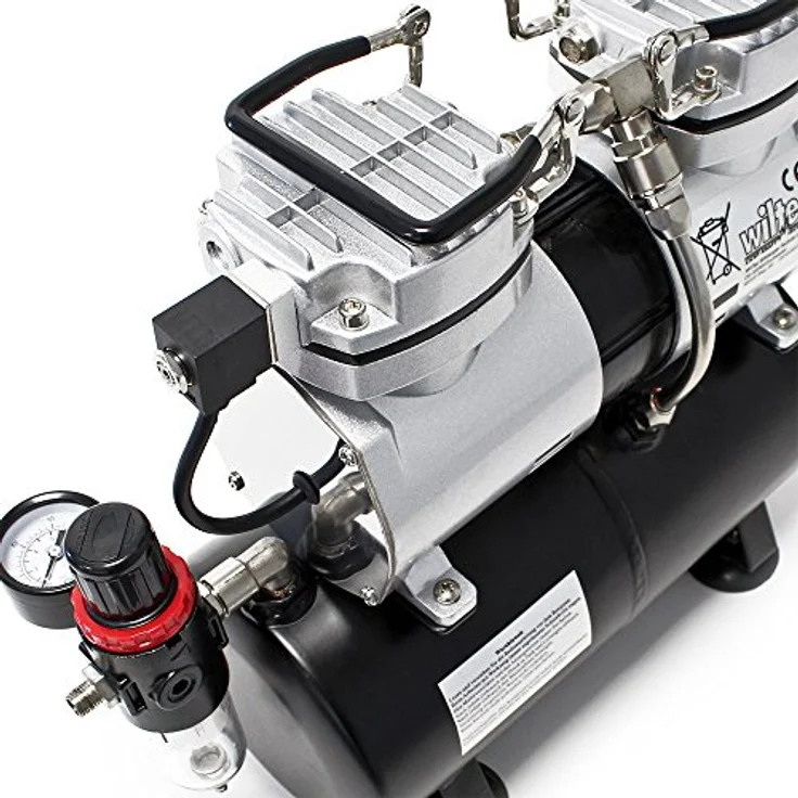 Wiltec - Airbrush Kompressor AS196 mit Lufttank 2 Zylinder Kolben 6 bar Abschaltautomatik – Bild 4