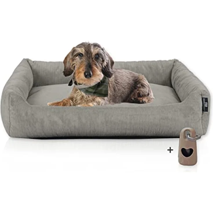 Rohrschneider Hundebett waschbar für kleine und mittelgroße Hunde mit Hundekissen Cord grau (ca. 70x50 cm) inkl. Gassibeutel – Bild 1