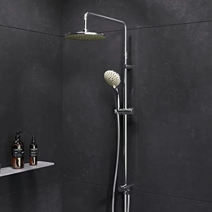 AM.PM Duschsystem Brausegarnitur Hit Duschstange mit Regendusche höhenverstellbar, mattschwarz, Luxuriöses Komplett-Set mit Handbrausenhalter – Bild 2