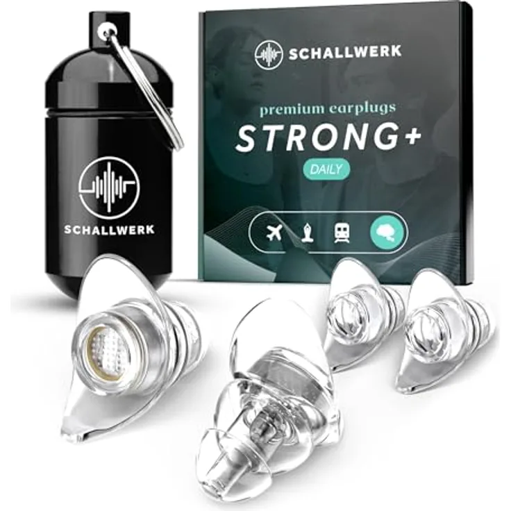 Schallwerk ® Strong+ Daily Gehörschutz Ohrstöpsel, transparent, dämpfen Lärm bis 42,5 dB und erhalten Klangqualität für Musik, Alltag und Arbeit