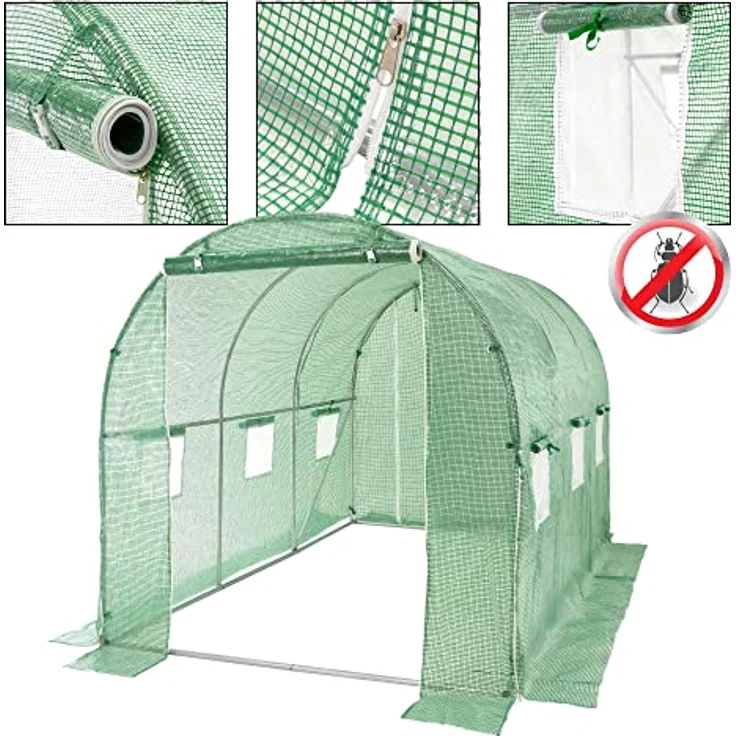 ECD Germany Gewächshaus Ersatzabdeckung 300x200x200 cm 6m² Grün, Reißverschluss, Tür, 6 Fenstern, Reißfeste Ersatzfolie Gewächshausfolie Gartenfolie Foliengewächshaus Treibhaus Gartentunnel Frühbeet – Bild 3