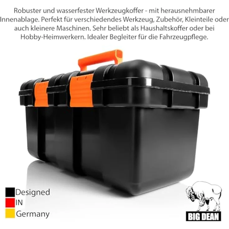 BigDean Werkzeugkoffer Hart-Kunststoff 50x25x23,5cm Schwarz-Orange mit Innenablage und hoher Belastbarkeit – Bild 2