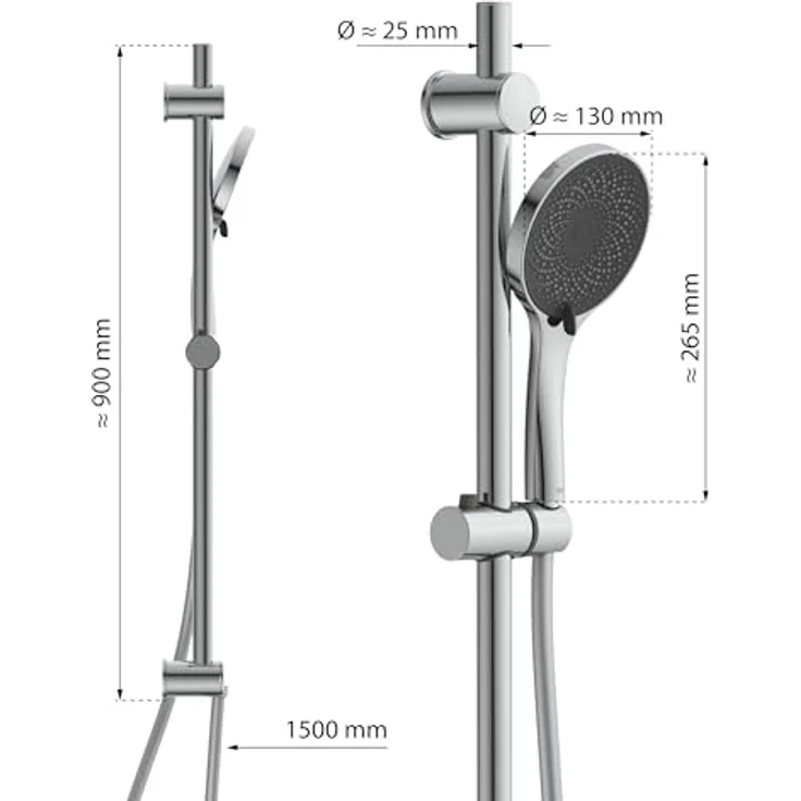 Eisl Stangenbrause-Set GRANDE VITA, 3 Strahlarten, höhenverstellbar, Antikalk, wassersparend, 90 cm – Bild 5