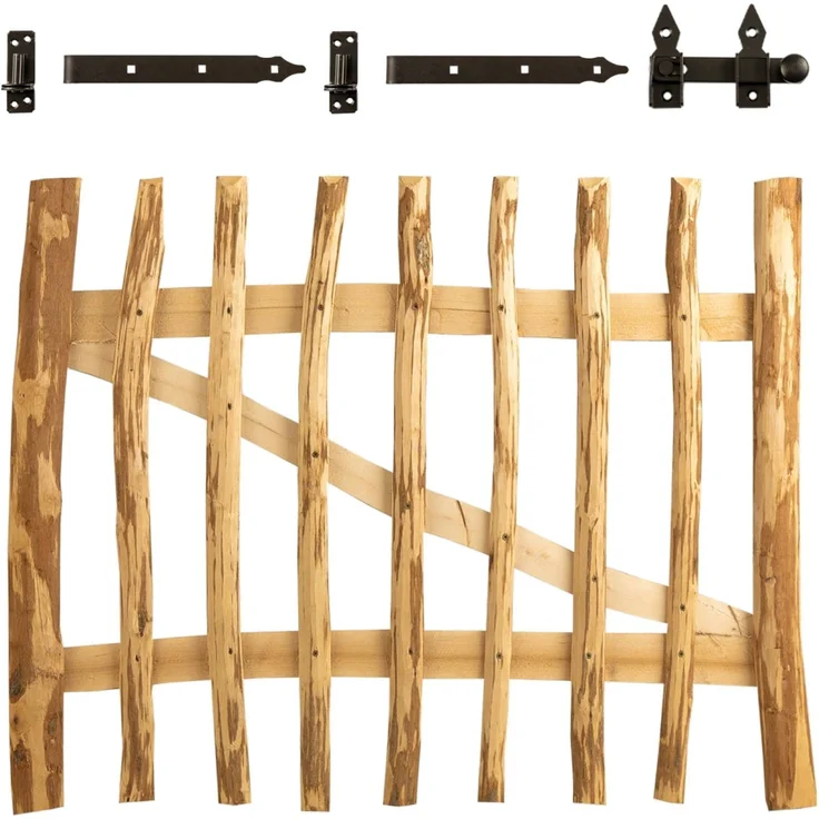 BooGardi Gartentor Staketentor natur, Hochwertiges Haselnuss-Vollholz, Lattenabstand 3-5cm, Inkl. Zubehör – Bild 1