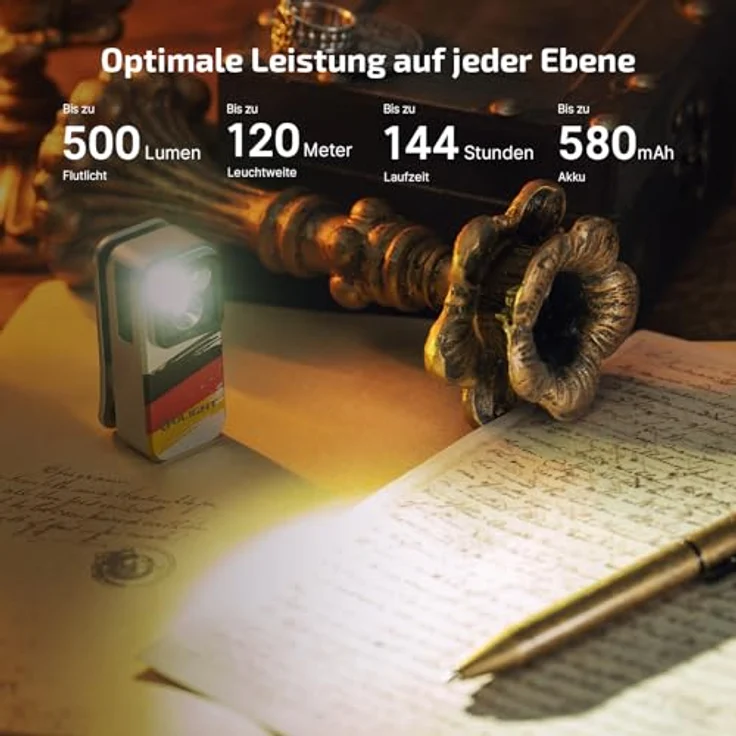 OLIGHT Oclip Pro Mini LED Taschenlampe, 500 Lumen, USB-C wiederaufladbar, IPX6 wasserdicht, Flutlicht und Rotlicht, kompakt mit Clip (Deutsche Flagge) – Bild 5