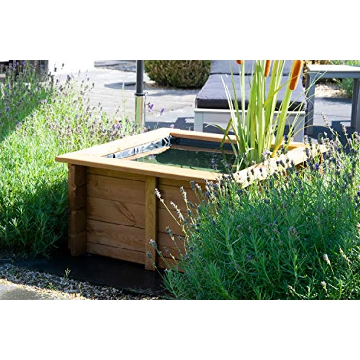 dobar 29236FSCe Hochteich Square, Gartenteich aus wetterfestem Holz, 78 x 78 x 42 cm, inkl. Teichfolie, braun – Bild 5