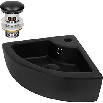 LuxeBath Eckwaschbecken Schwarz Keramik - Modernes Wandwaschbecken Für Kleine Bäder