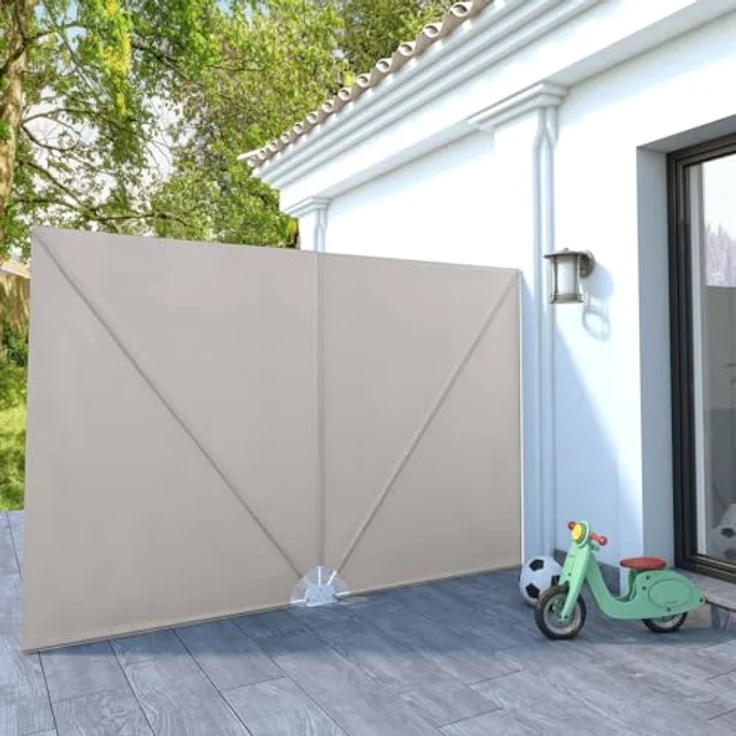 vidaXL Faltbarer Terrassen-Seitenfächer Creme, 300×200 cm, wasser- und schmutzabweisend, UV-beständig, zusammenklappbar – Bild 2