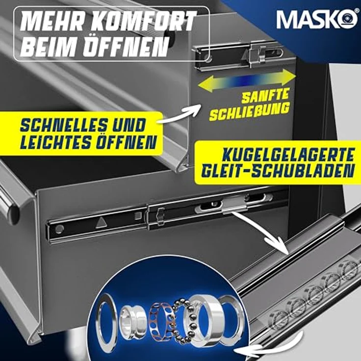 MASKO Werkstattwagen Profi Werkzeugwagen mit 5 Schubladen, abschließbar, graues Metall, max. Traglast 150 kg, Rollwagen zur Werkzeugaufbewahrung mit Schloss & 2 Schlüsseln – Bild 3