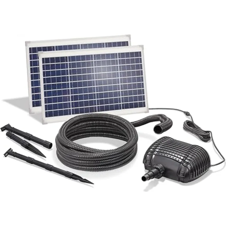 Esotec Solar Bachlauf 70/3400 PRO Komplettset, solarbetriebene Tauchpumpe mit 3400 l/h Förderleistung und 2 Solarmodulen