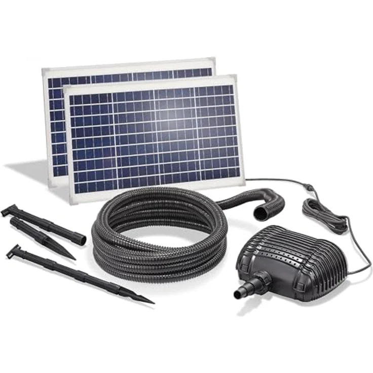 Esotec Solar Bachlauf 70/3400 PRO Komplettset, solarbetriebene Tauchpumpe mit 3400 l/h Förderleistung und 2 Solarmodulen – Bild 1