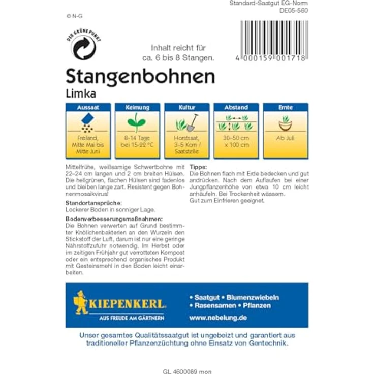Kiepenkerl Stangenbohnen Limka flachhülsig – Bild 3