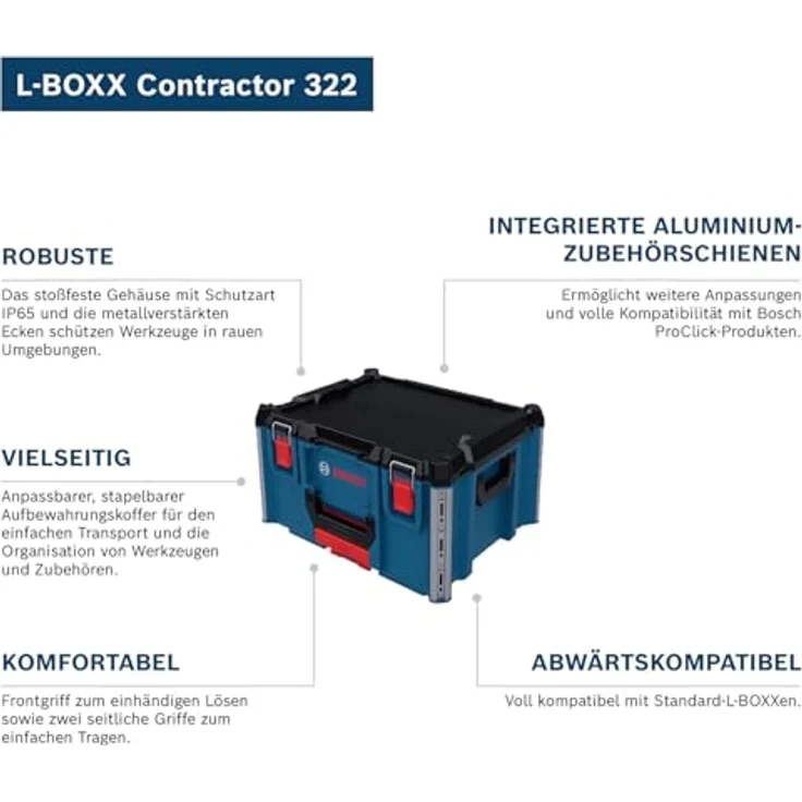 Bosch L-Boxx Contractor 322, modularer Werkzeugkoffer mit schlagfestem Gehäuse und wetterfester Abdichtung IP65 – Bild 3