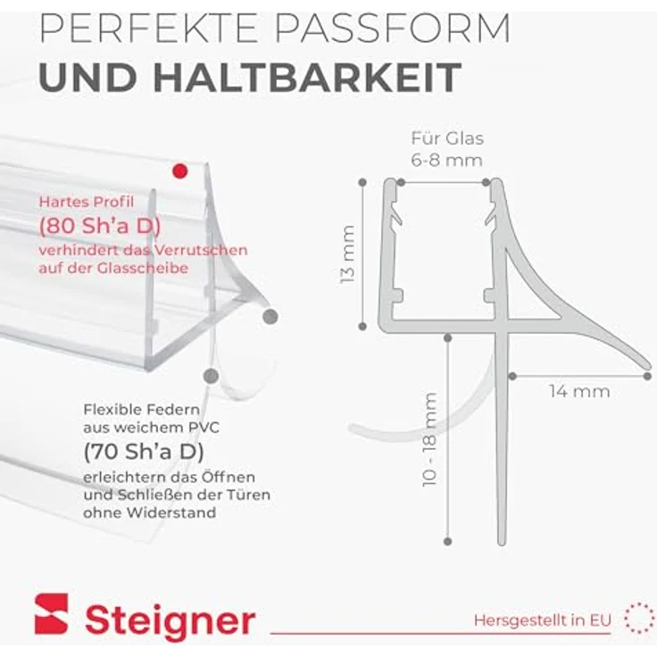 STEIGNER Duschdichtung UK09, 100cm für gerade Duschen, transparent, für 6-8 mm Scheiben, UV- und schimmelresistent – Bild 5