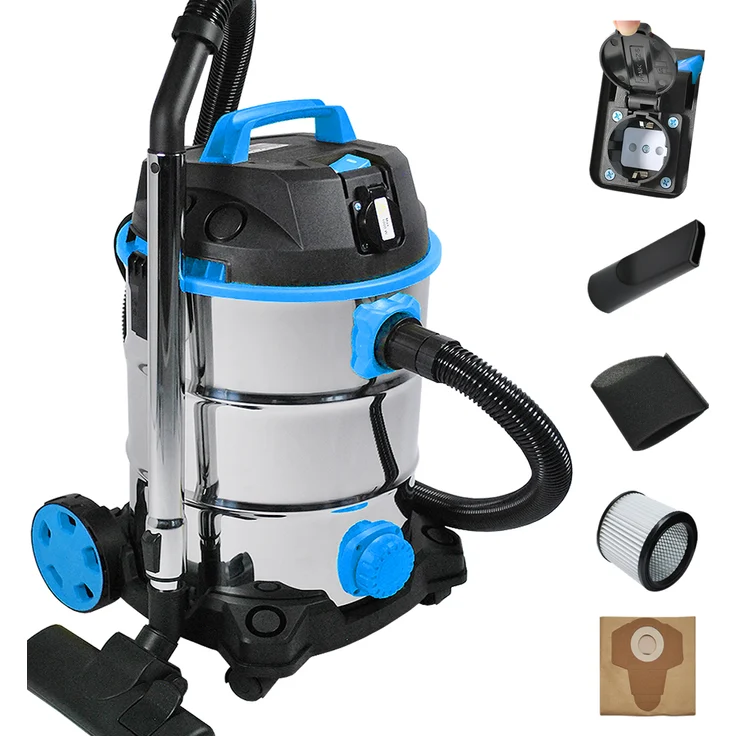 Helo Industriestaubsauger Nass Trocken Staubsauger Industrie Sauger 30L blau, 4-in-1 Funktionen, 30 Liter Behälter, 8m Bewegungsbereich