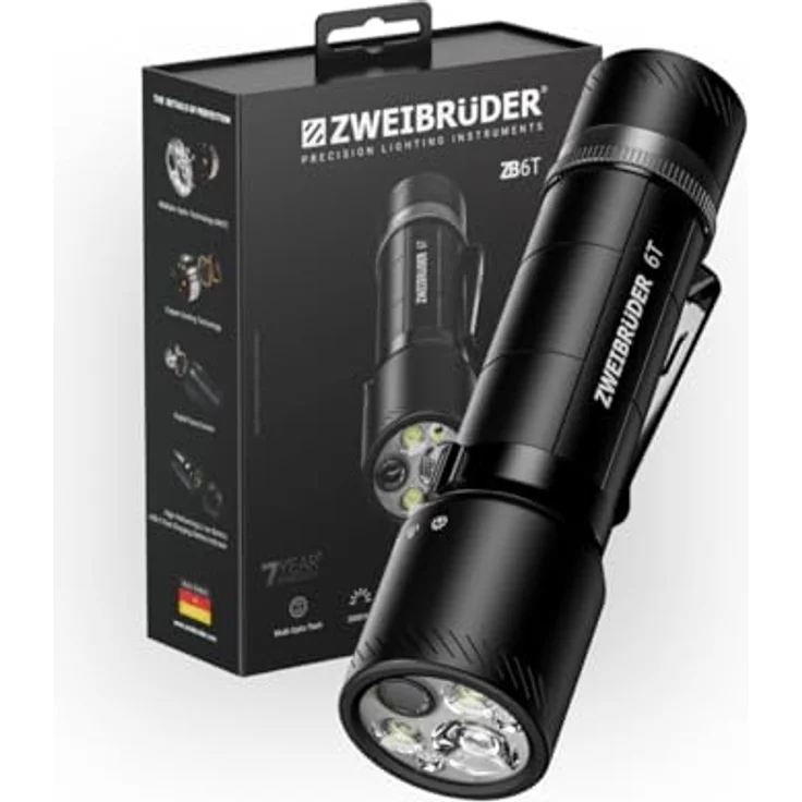 Zweibrüder ZB6T Taschenlampe 3000 Lumen – LED-Lampe mit Auto-Focus-Funktion, USB-C aufladbar, IP67 wasser- und staubgeschützt, 4 Lichtmodi für Outdoor und Freizeit – Bild 1