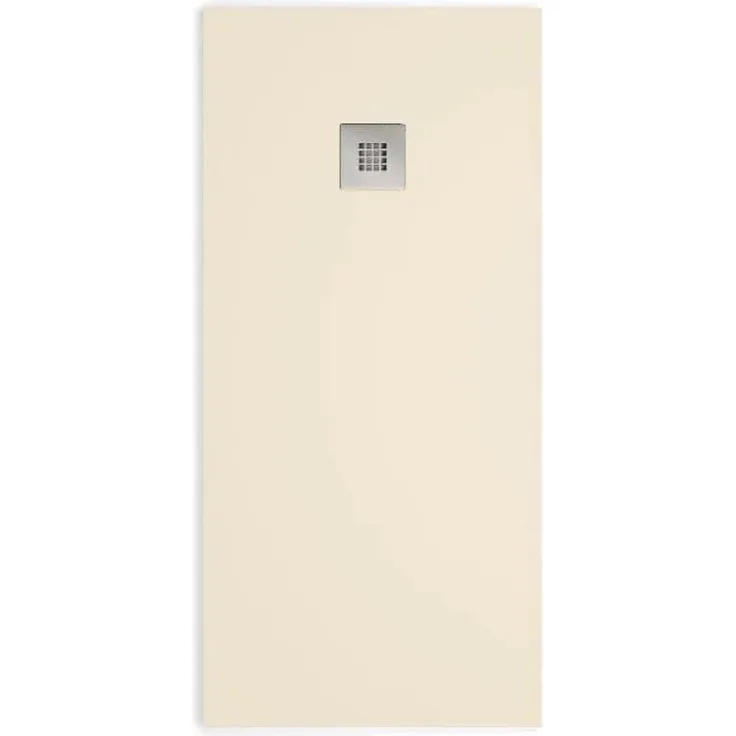 Stano Madison Duschwanne, Extra Flach, Beige, 70x70 cm, Mineralguss mit rutschfester Oberfläche und Edelstahl-Ablaufgitter