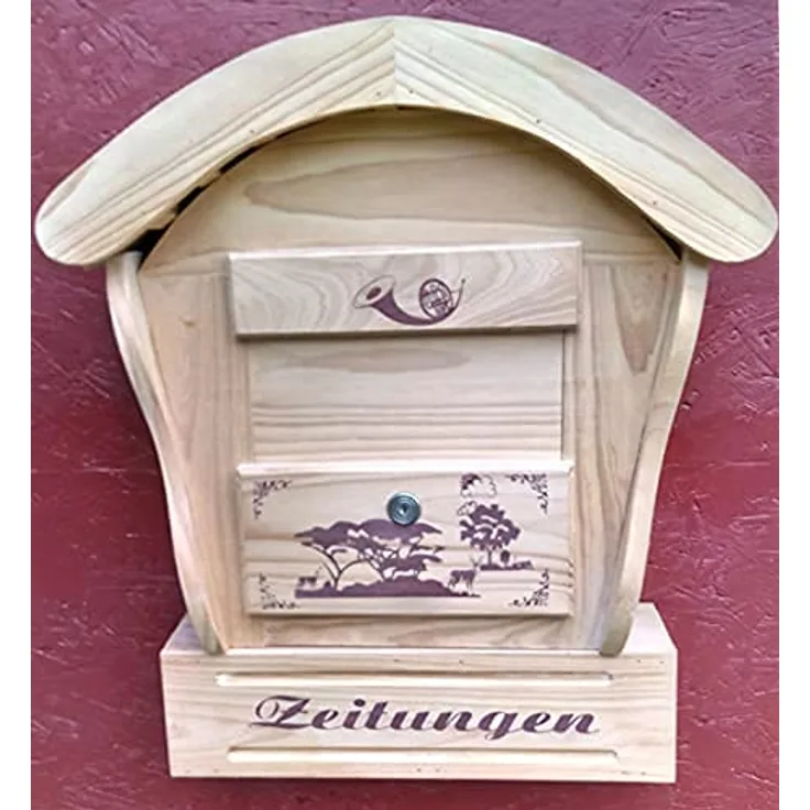 Darlux Runddach Holzbriefkasten Postkasten mit Zeitungsfach Natur