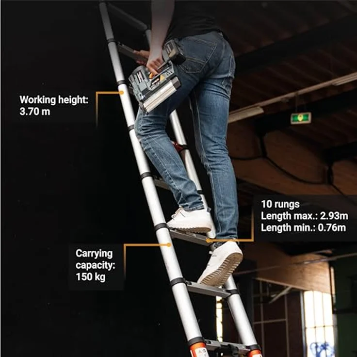 Batavia Giraffe Air Teleskopleiter 2,93 m, 9 Sprossen, Arbeitshöhe 370 cm, Aluminium, Soft-Close-Technologie – Bild 2