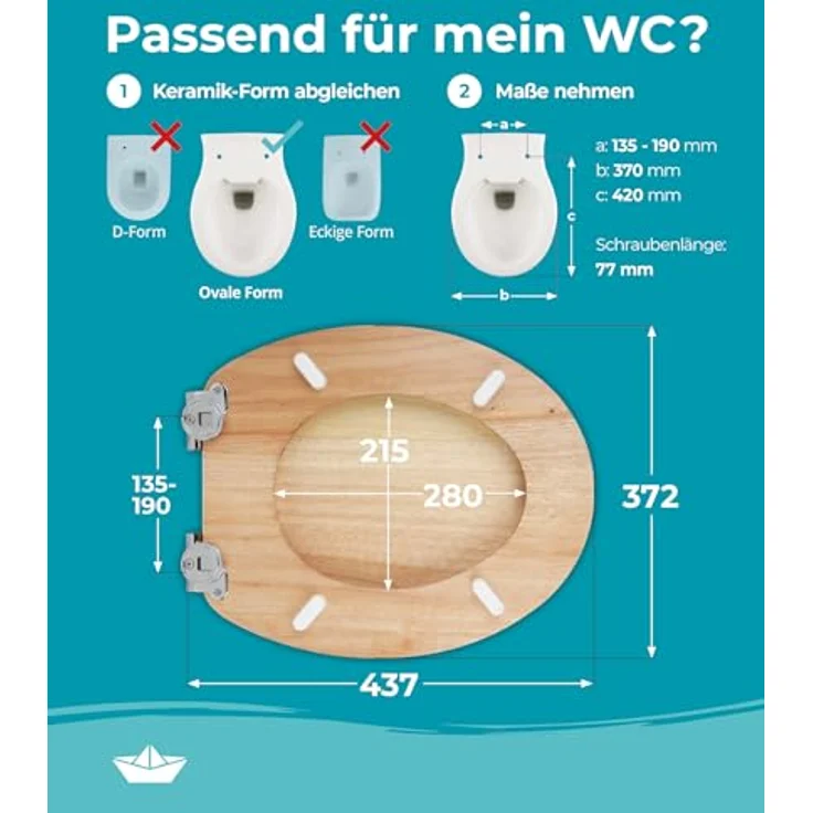 Calmwaters WC Sitz Modern Wellness, Absenkautomatik aus Kiefer Holz, individuelle Maserung, universelle O-Form, bis 150 kg belastbar – Bild 5